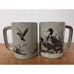 Pair Vtg Handcrafted Otagiri Japanese Stoneware Nesting Ducks Coffee Mugs Cups